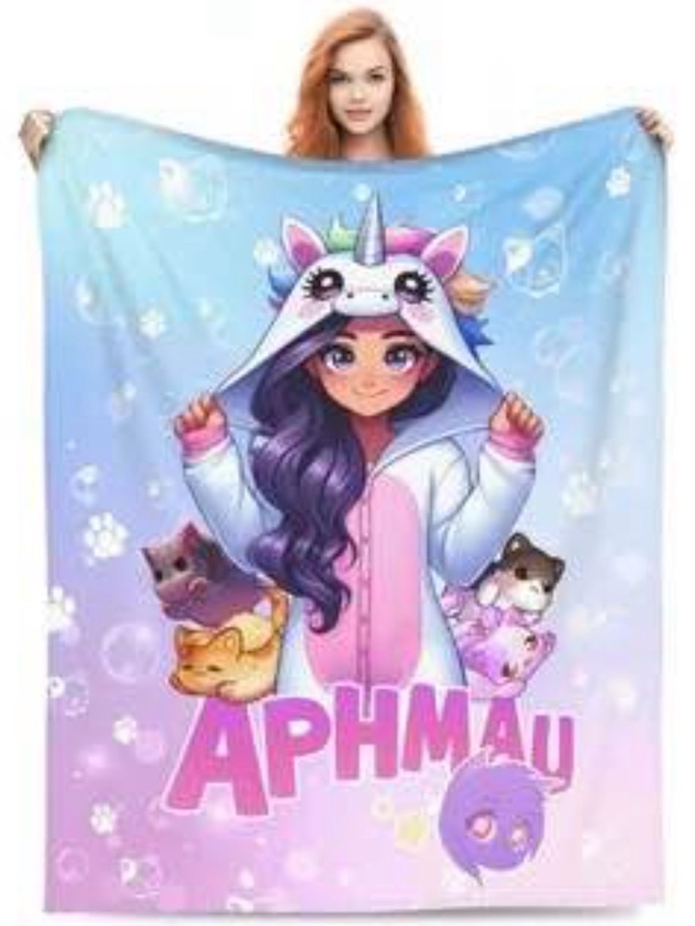 NEW Aphmau Unicorn Kigurumi Throw Blanket 50 x 60 - Pastel Pink & Blue